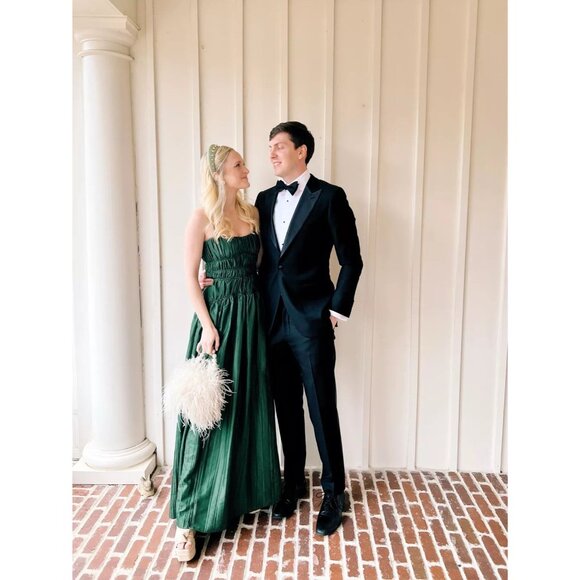 Jonathan Simkhai Stefanie Taffeta Pleated Emerald Gown 2 - Picture 5 of 11